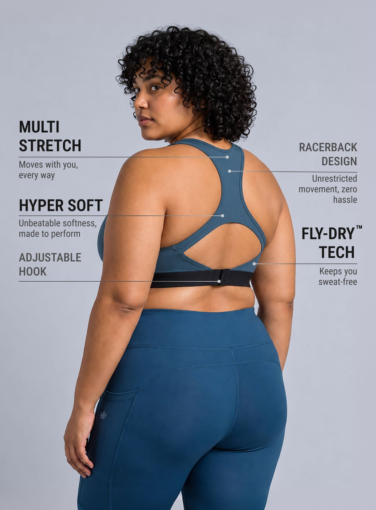 Women's Teal Run Forward High Support Plus Size Bra