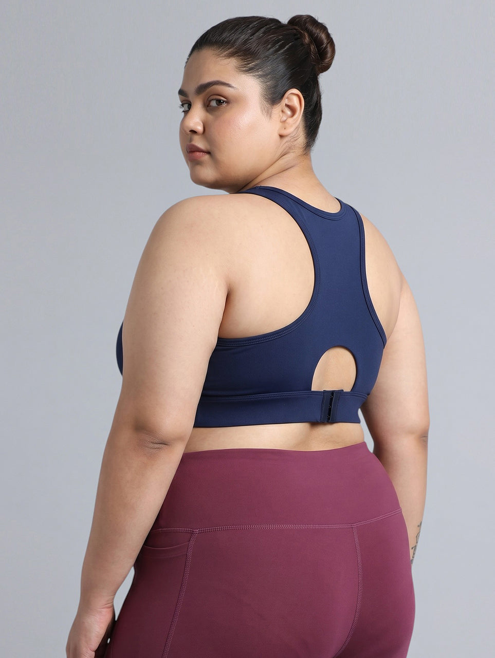 Women's Blue Racer Back Hook Running High Support Plus Size Sports Bra