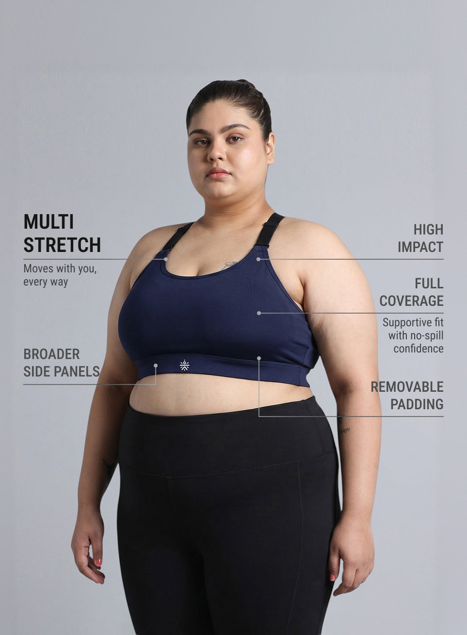 Women's Blue Adjustable Strap Training High Support Plus Size Sports Bra