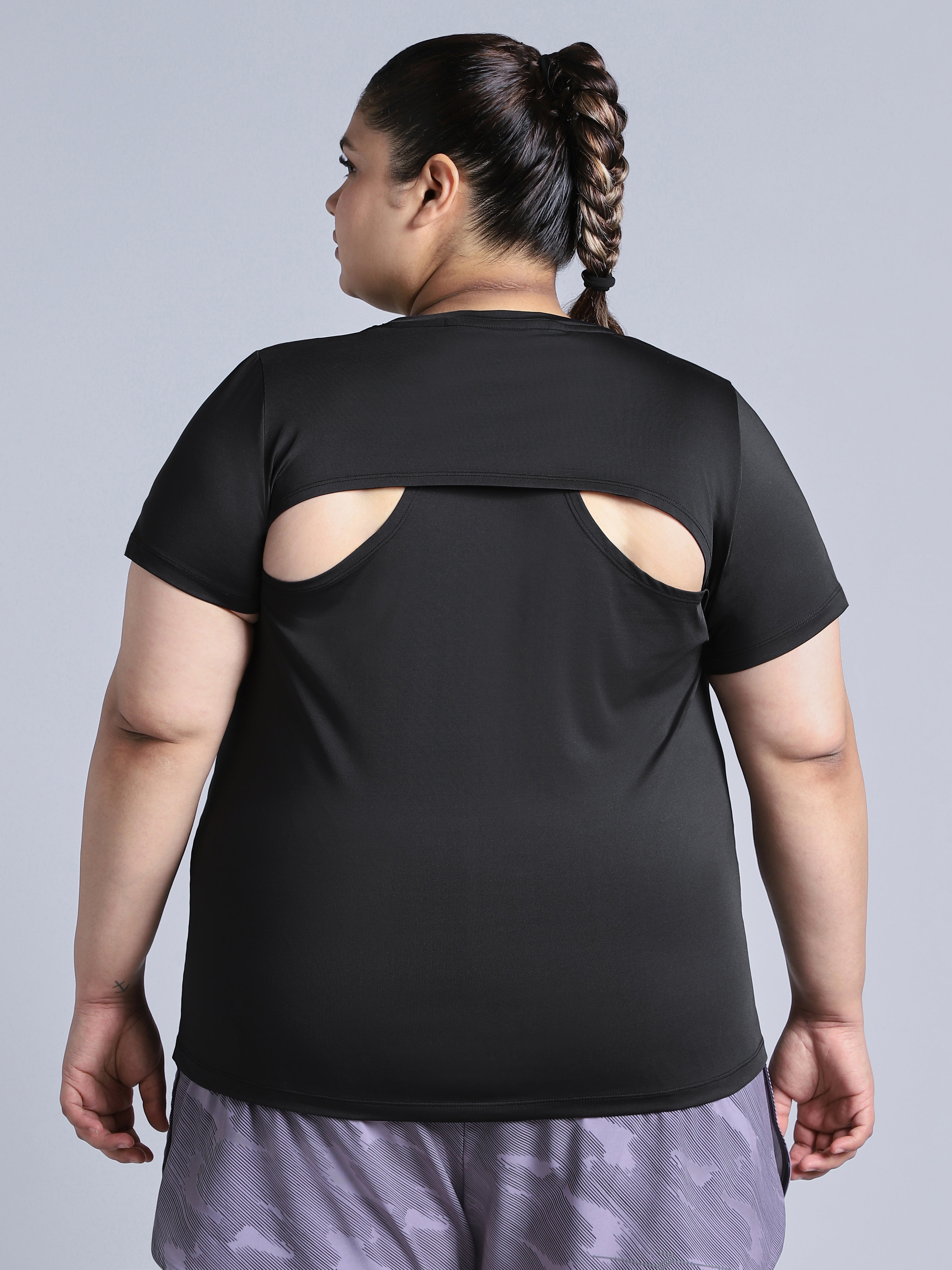 Women's Black Plus Size Back Vent Training Tee