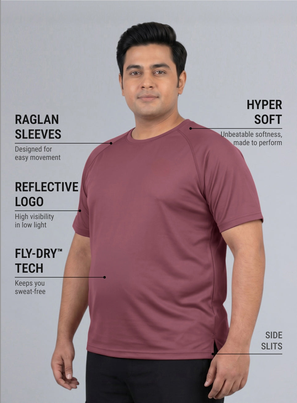 Men's Pink Ultimate Running Plus Size Regular Fit T-shirt