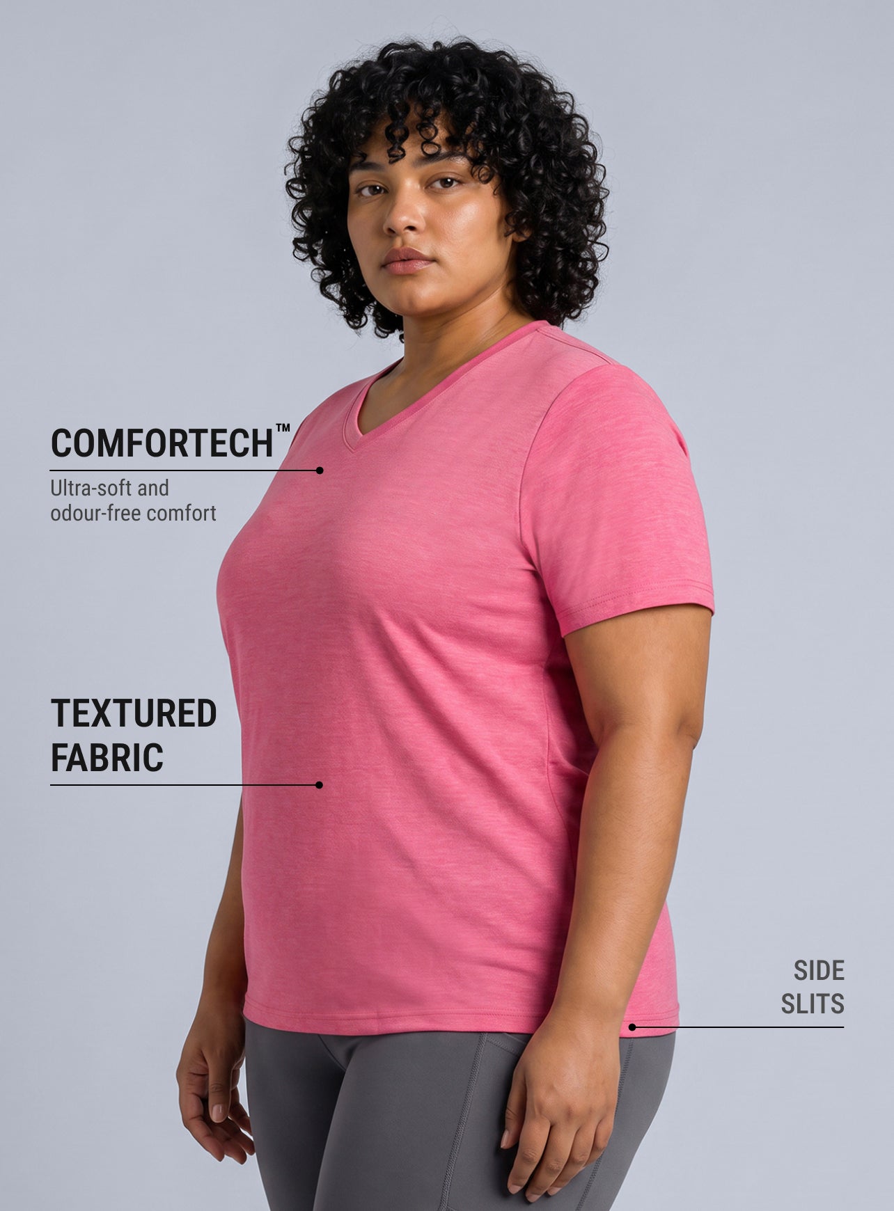 Women's Pink V-Neck Training Plus Size COMFORtech T-shirt