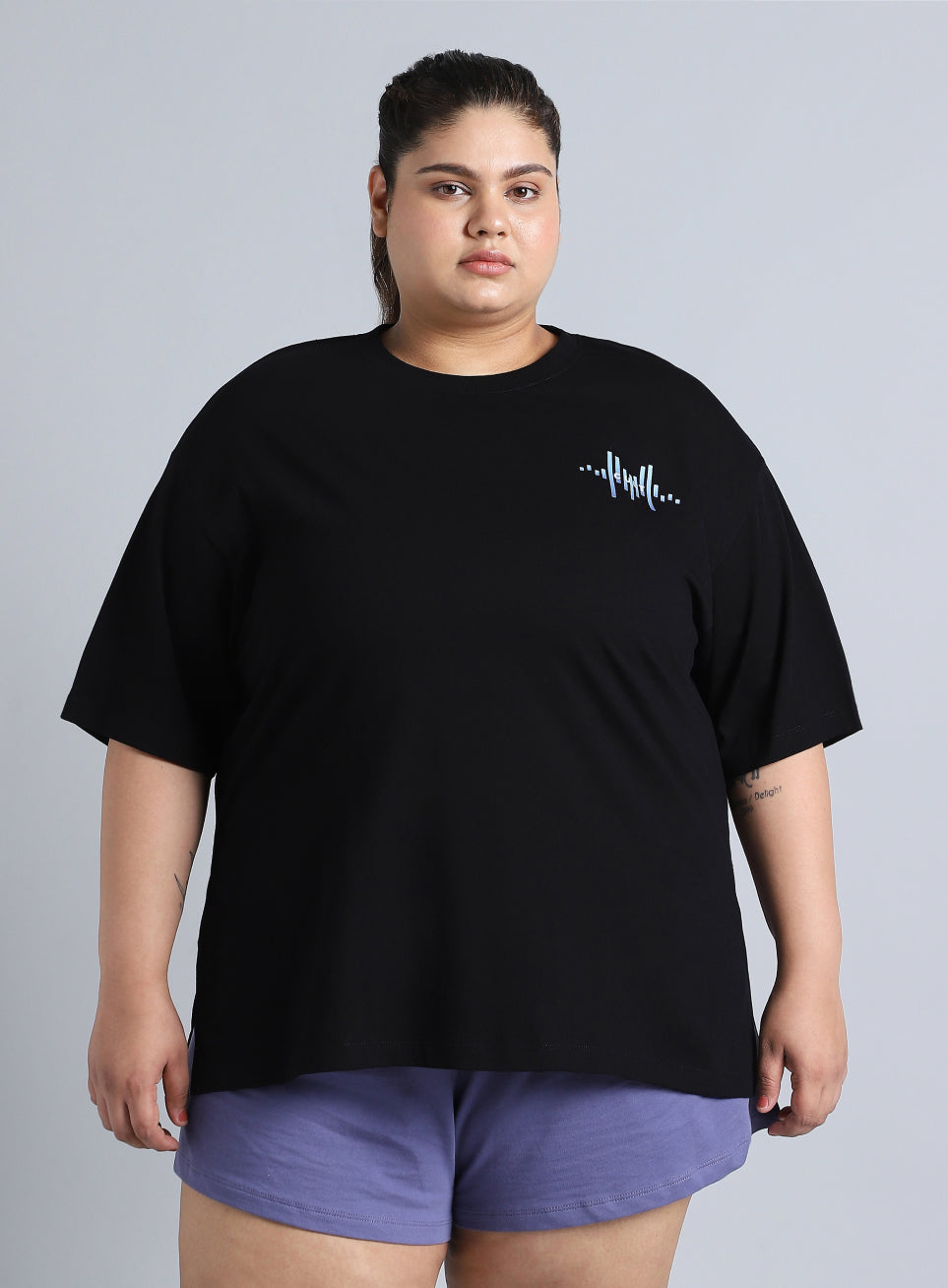 Women's Black Printed Oversized Fit Plus Size T-shirt