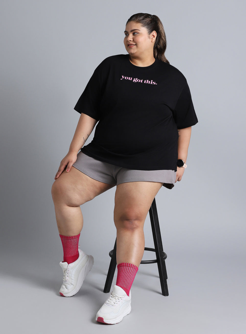 Women's Black You Got This Oversized Fit Plus Size T-shirt