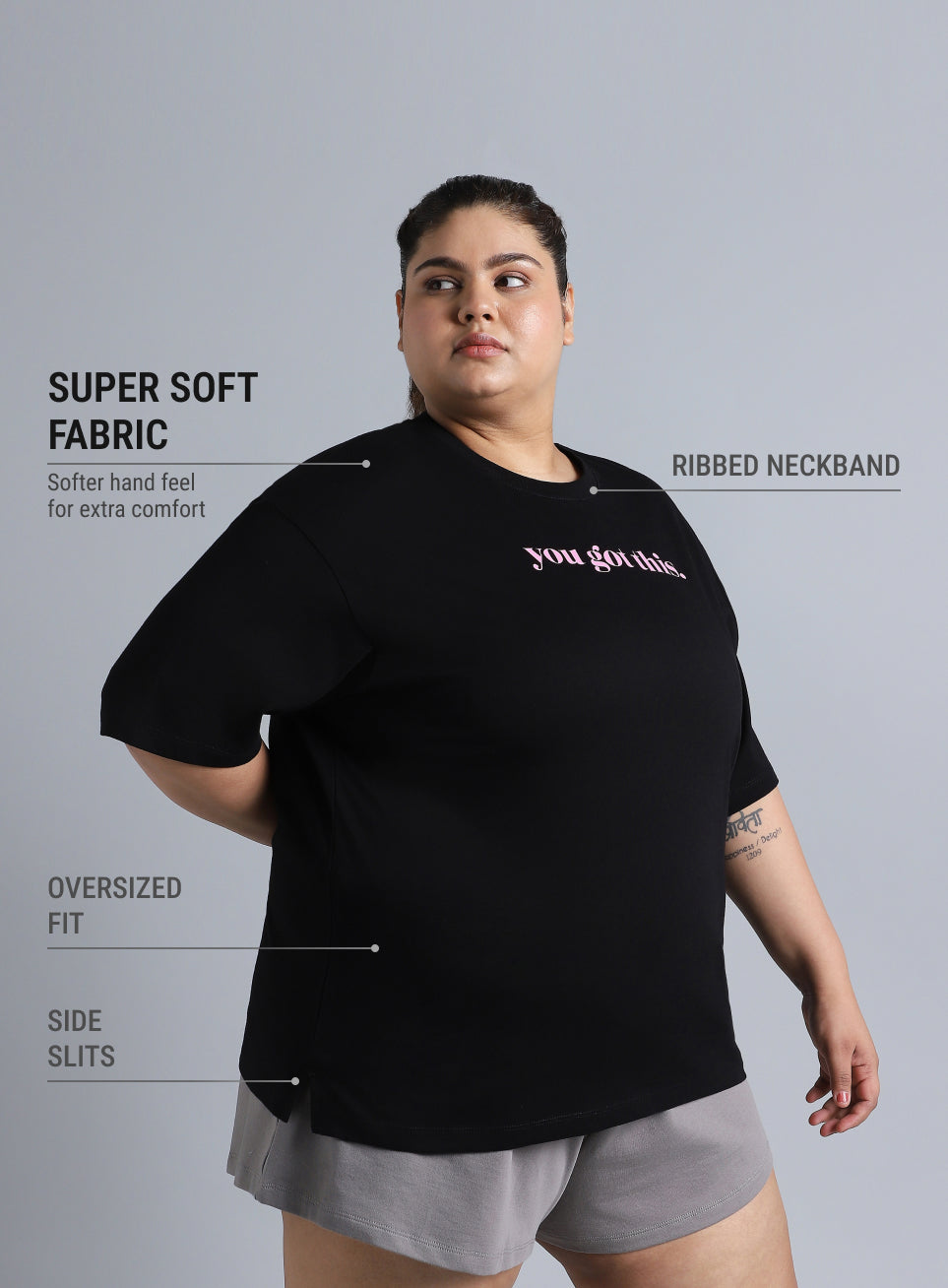 Women's Black You Got This Oversized Fit Plus Size T-shirt