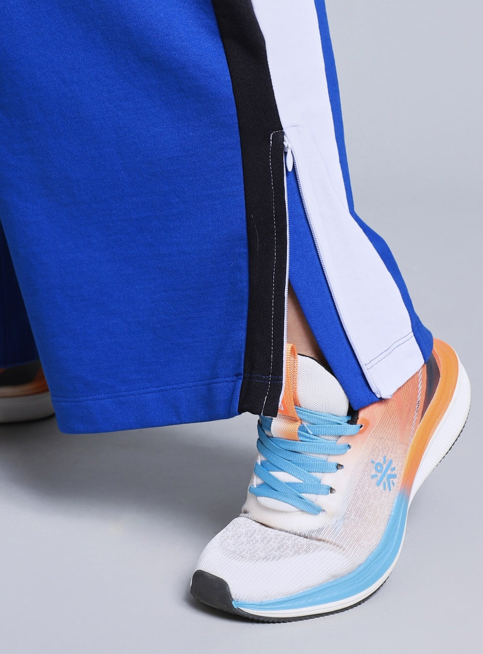 Women's Blue High Slit Straight Fit Plus Size Trackpants