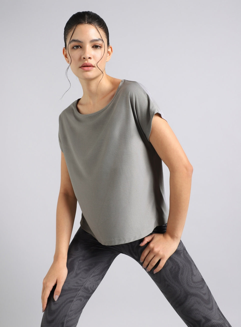Women's Grey Premium Jacquard Knit Aqua Top