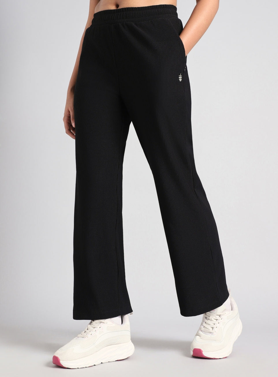 Women's Black Ribbed Move and Flow Trackpants