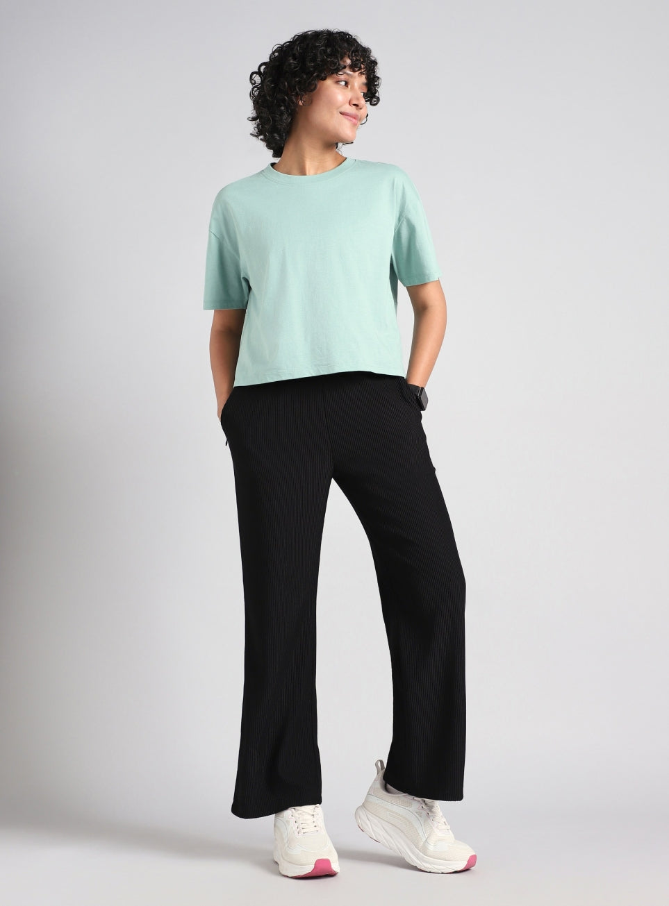 Women's Black Ribbed Move and Flow Trackpants