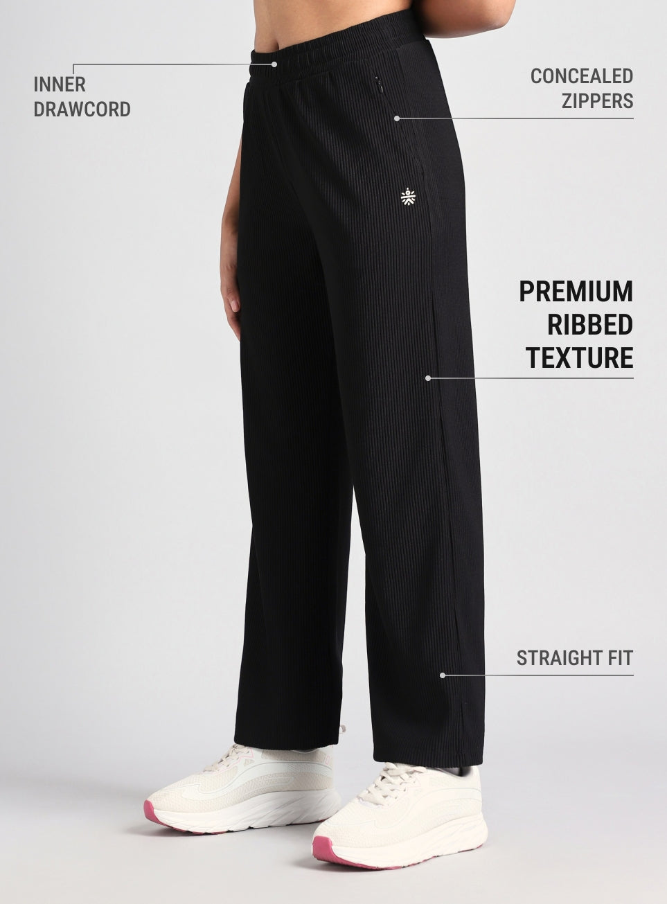 Women's Black Ribbed Move and Flow Trackpants