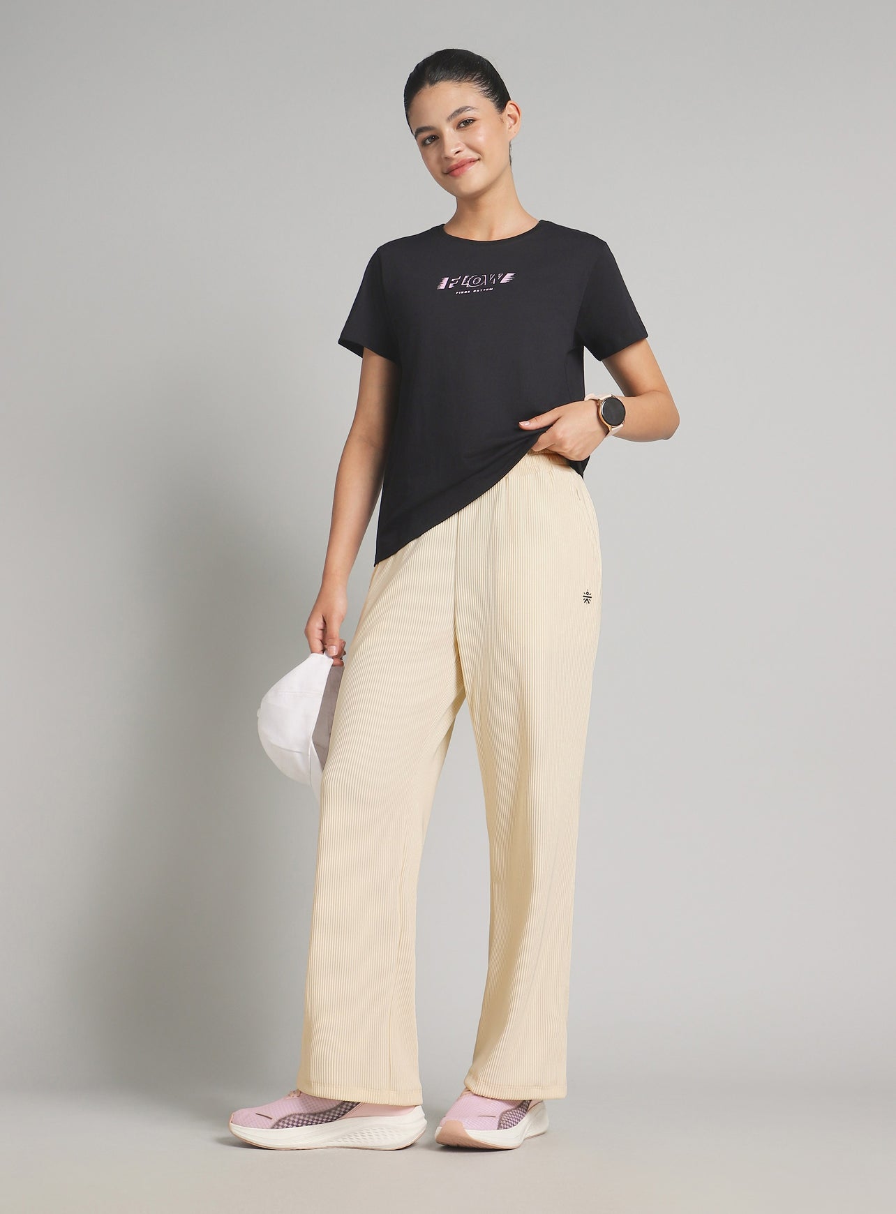 Womne's Off White Ribbed Move and Flow Trackpants