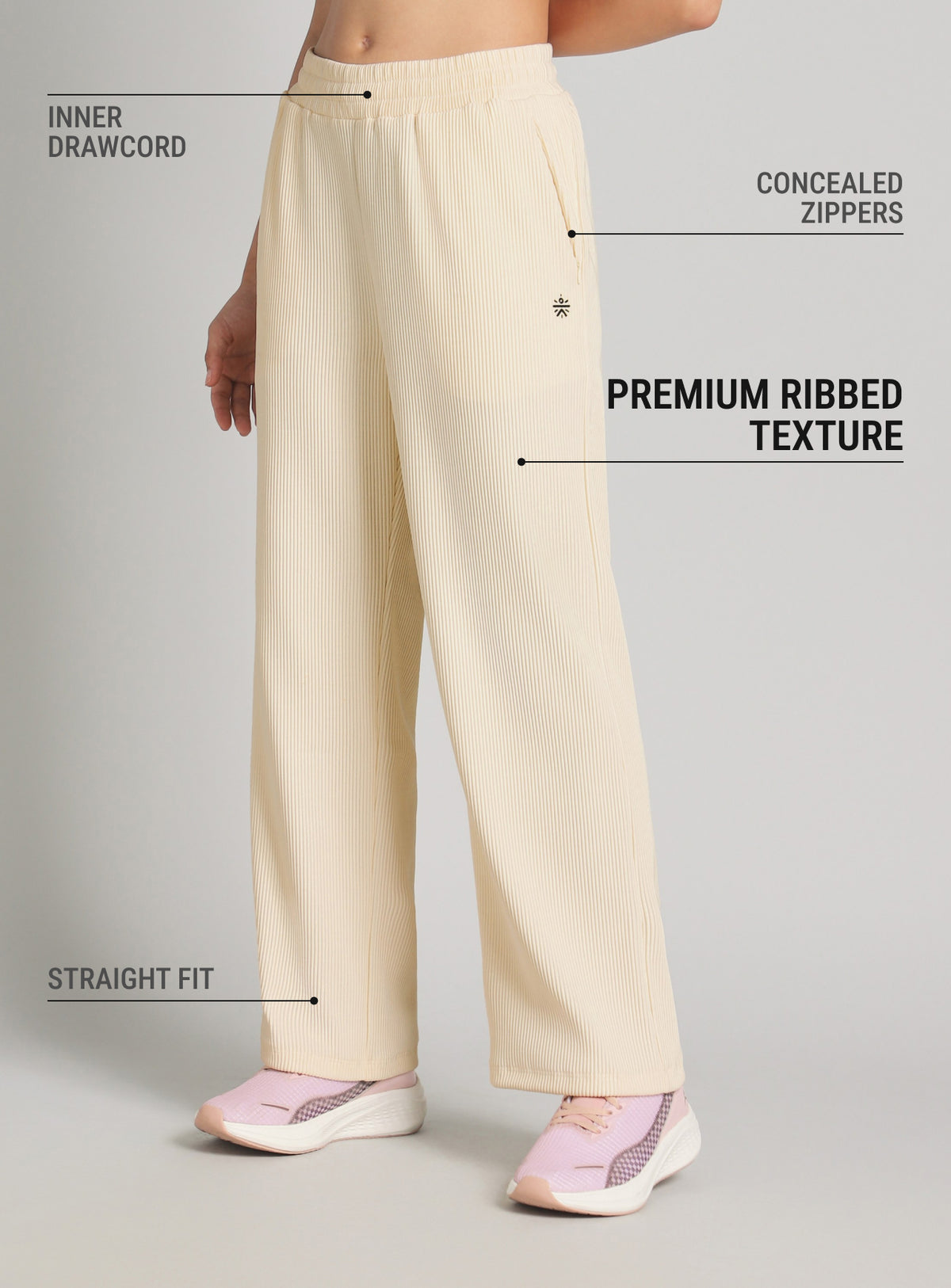 Womne's Off White Ribbed Move and Flow Trackpants