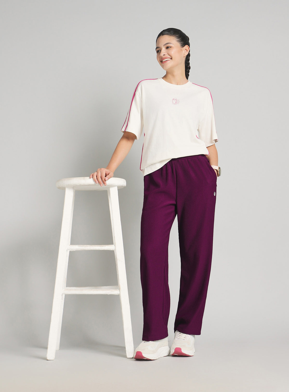 Women's Burgundy Ribbed Move and Flow Trackpants