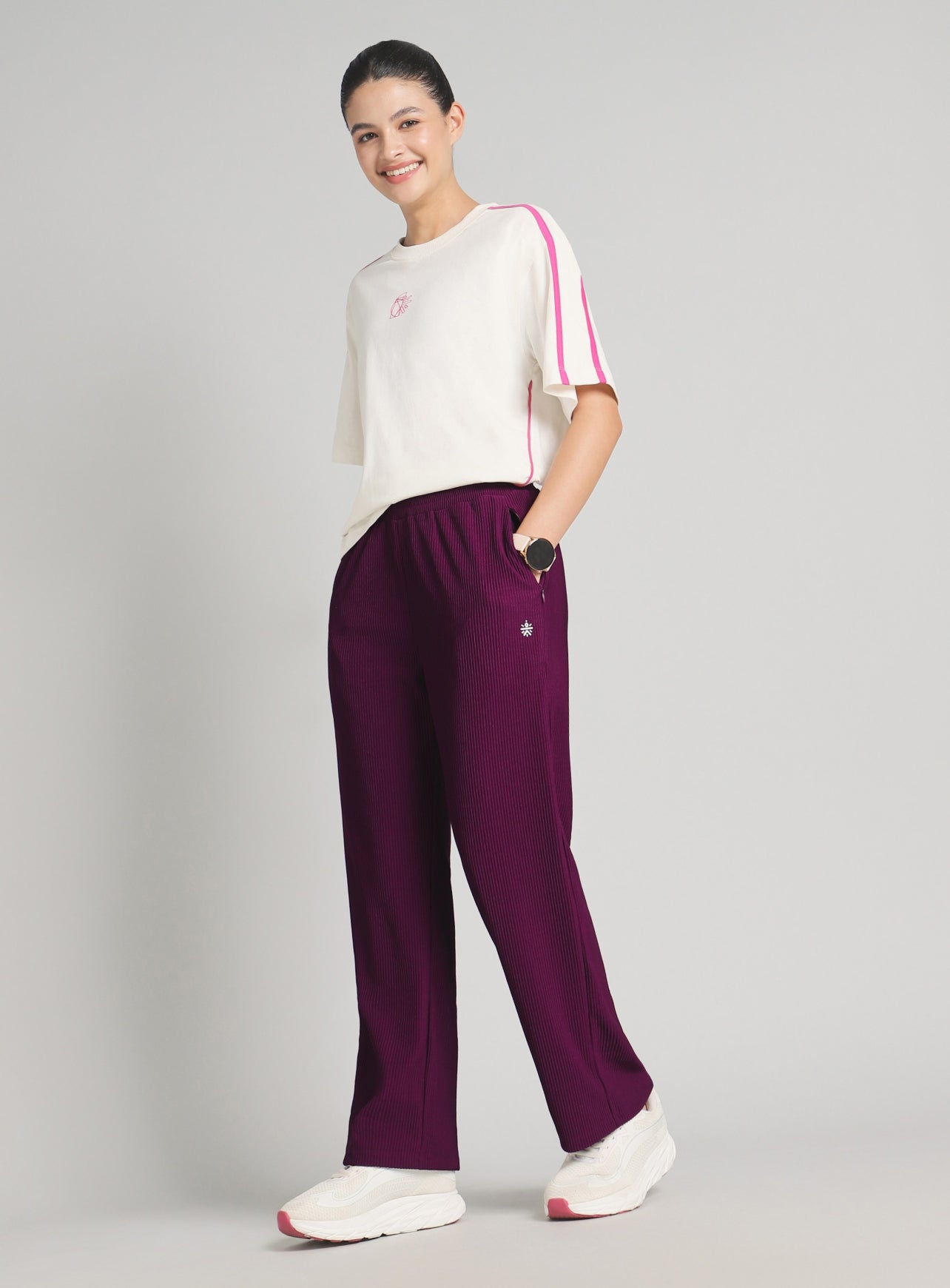 Womne's Burgundy Ribbed Move and Flow Trackpants