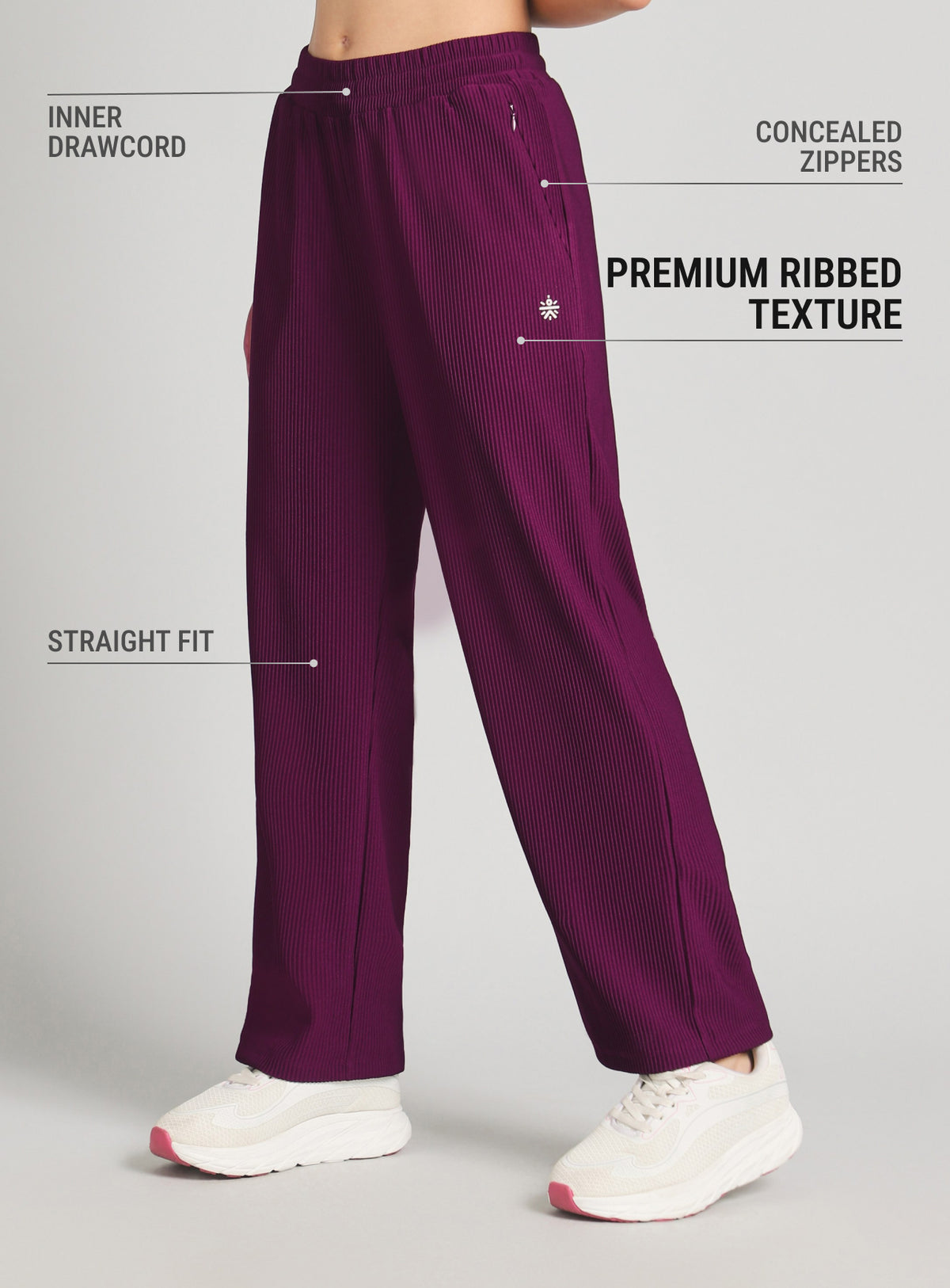 Women's Burgundy Ribbed Move and Flow Trackpants