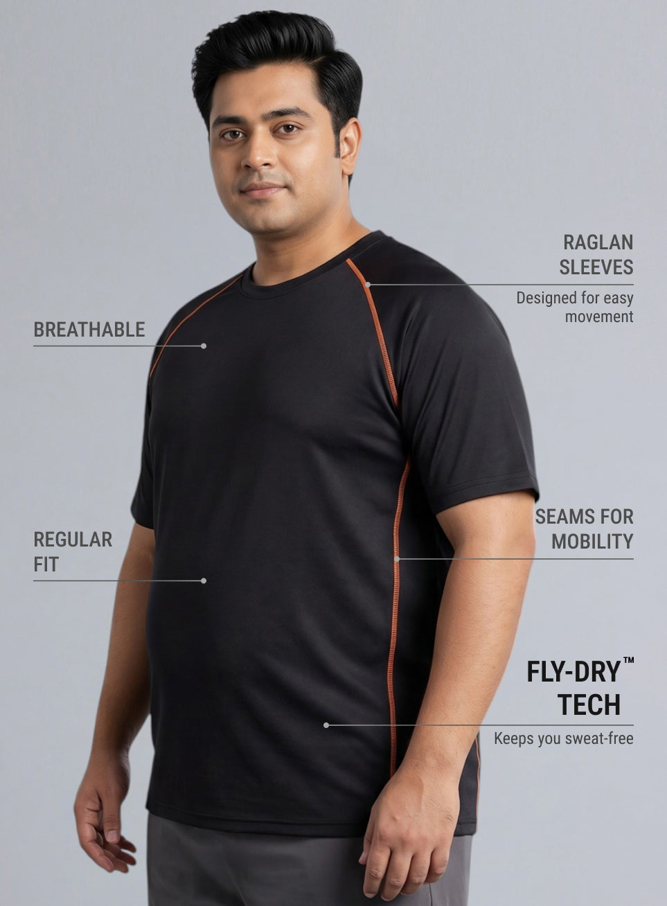 Men's Black Everyday Workout Train Plus Size T-shirt