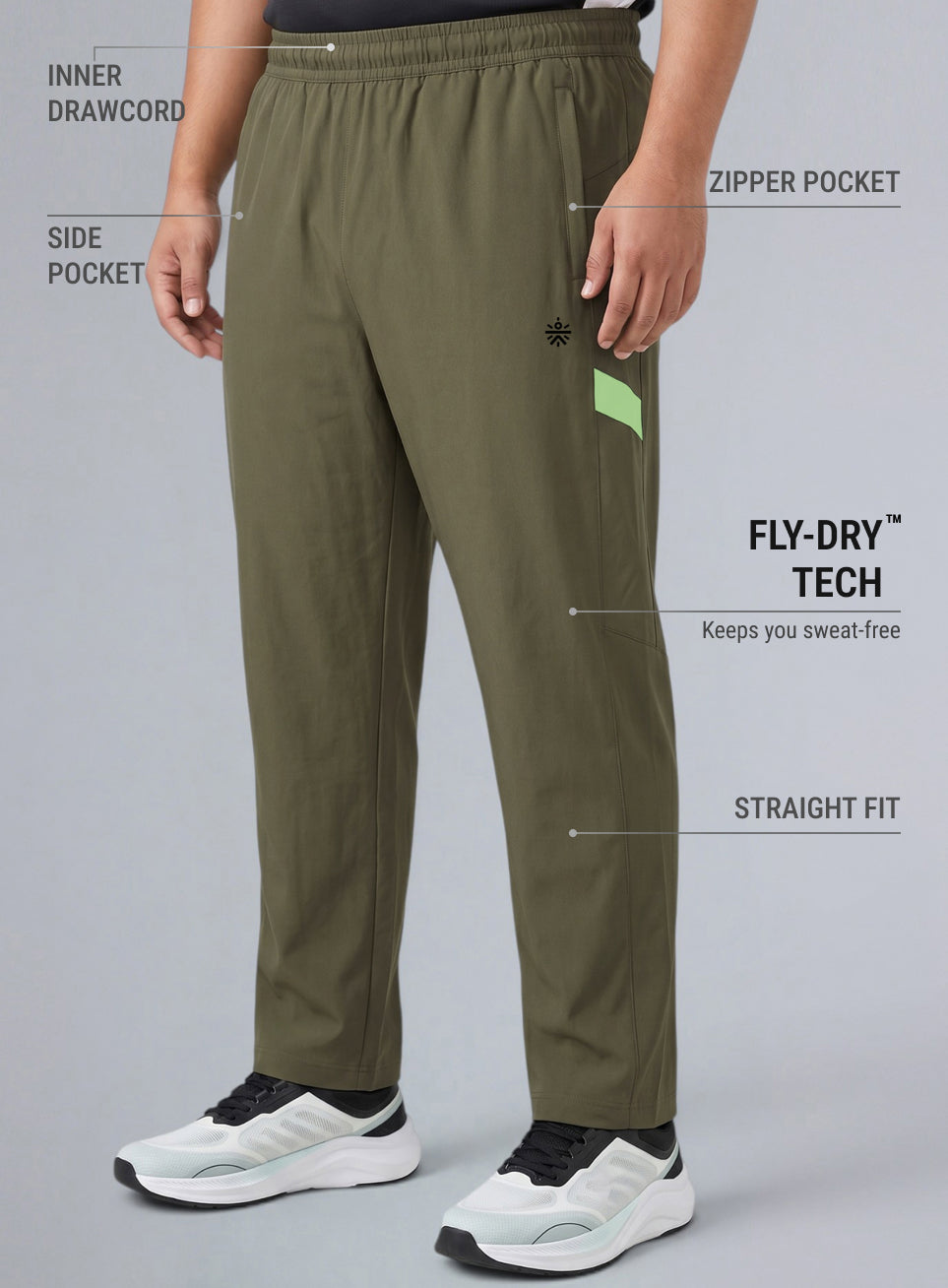 Men's Olive Power Pop Plus Size Straight Fit Trackpants