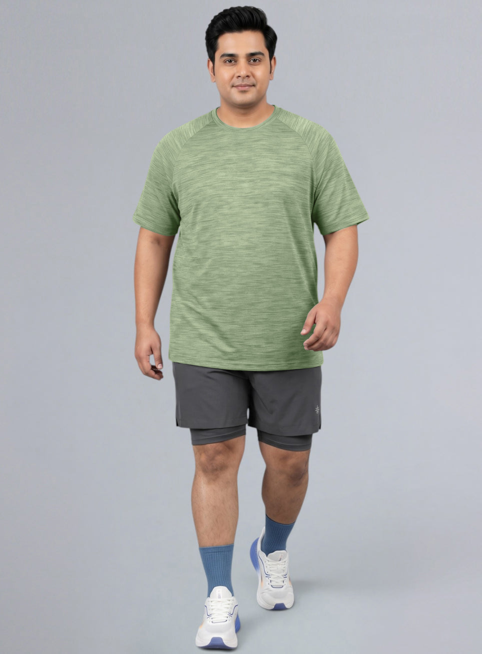 Men's Green Textured Performance Plus Size T-shirt