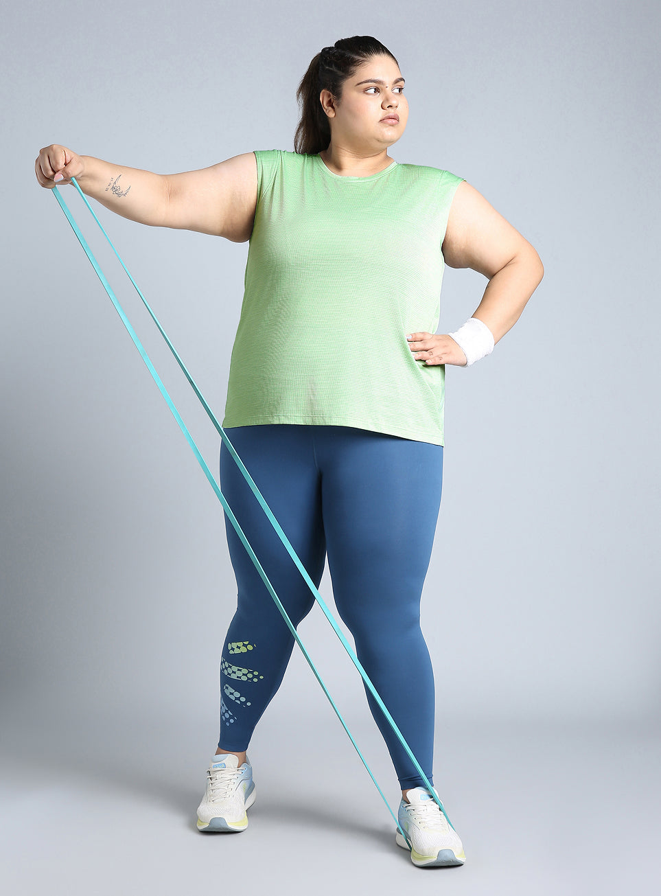 Women's Green Melange Plus Size Training Tee