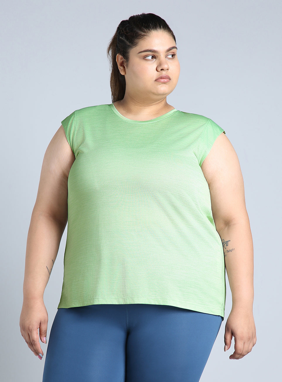 Women's Green Melange Plus Size Training Tee