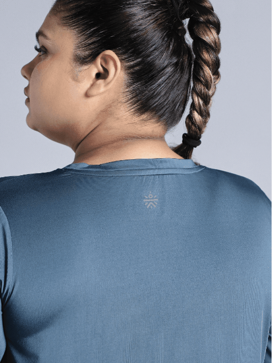 Women's Blue Full Sleeve Plus Size Training T-shirt