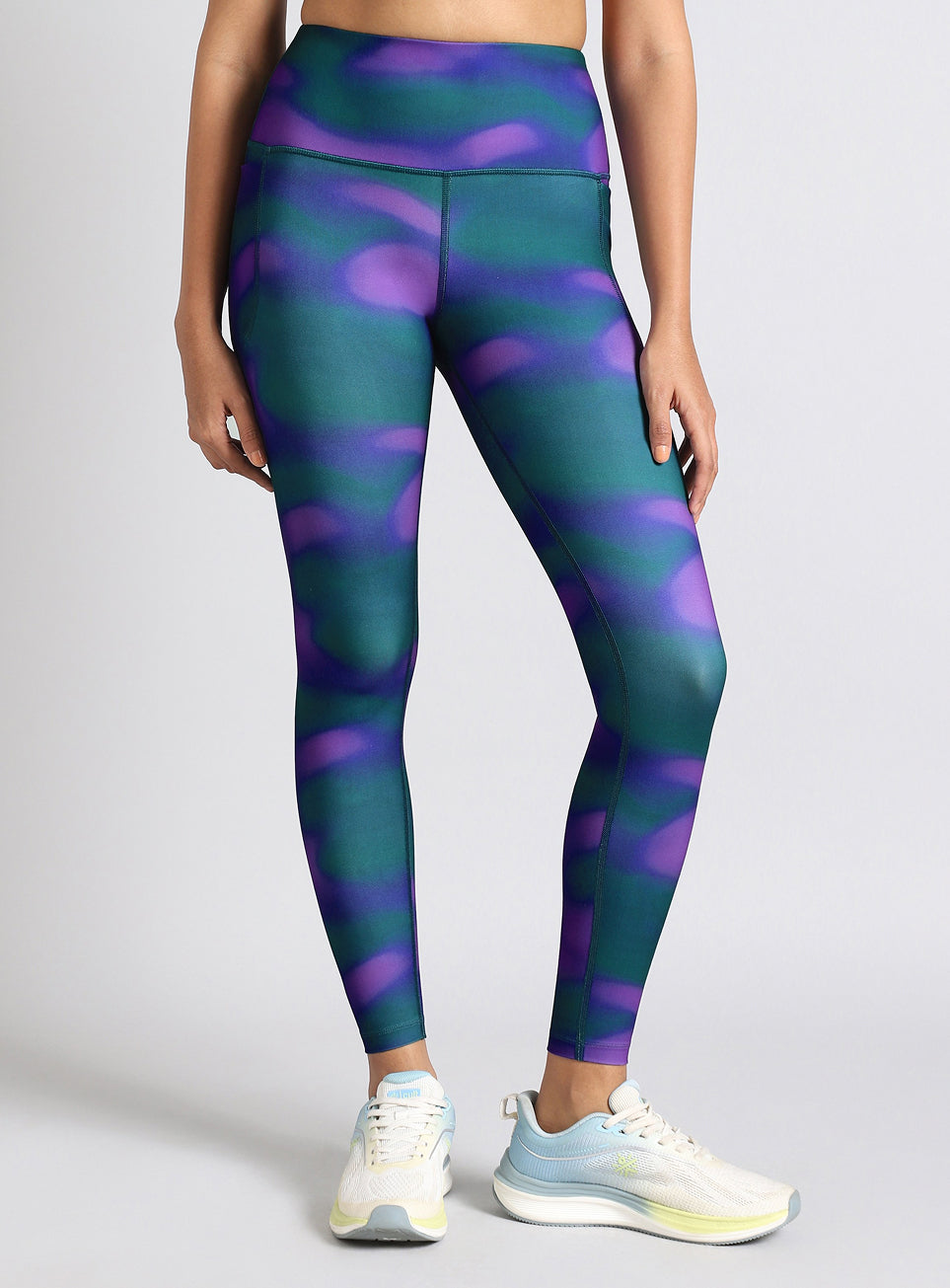 Women's Green Halo Print Running Tights
