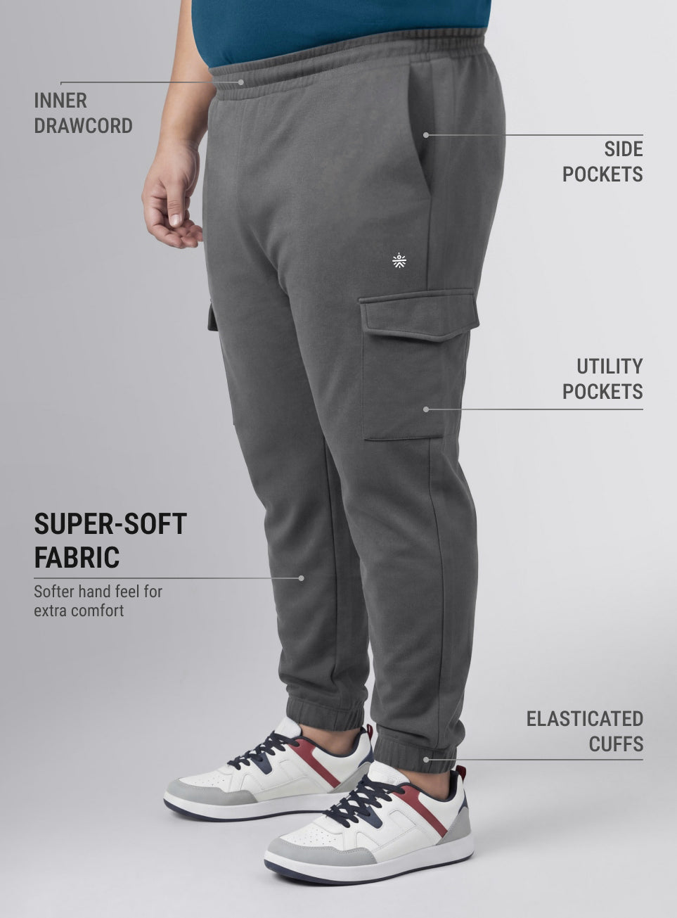 Men's Grey Move all Day Plus Size Cargo Joggers
