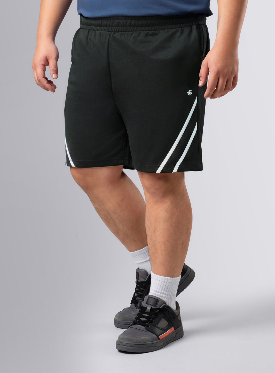 Men's Black Contrast Panel Plus Size Shorts