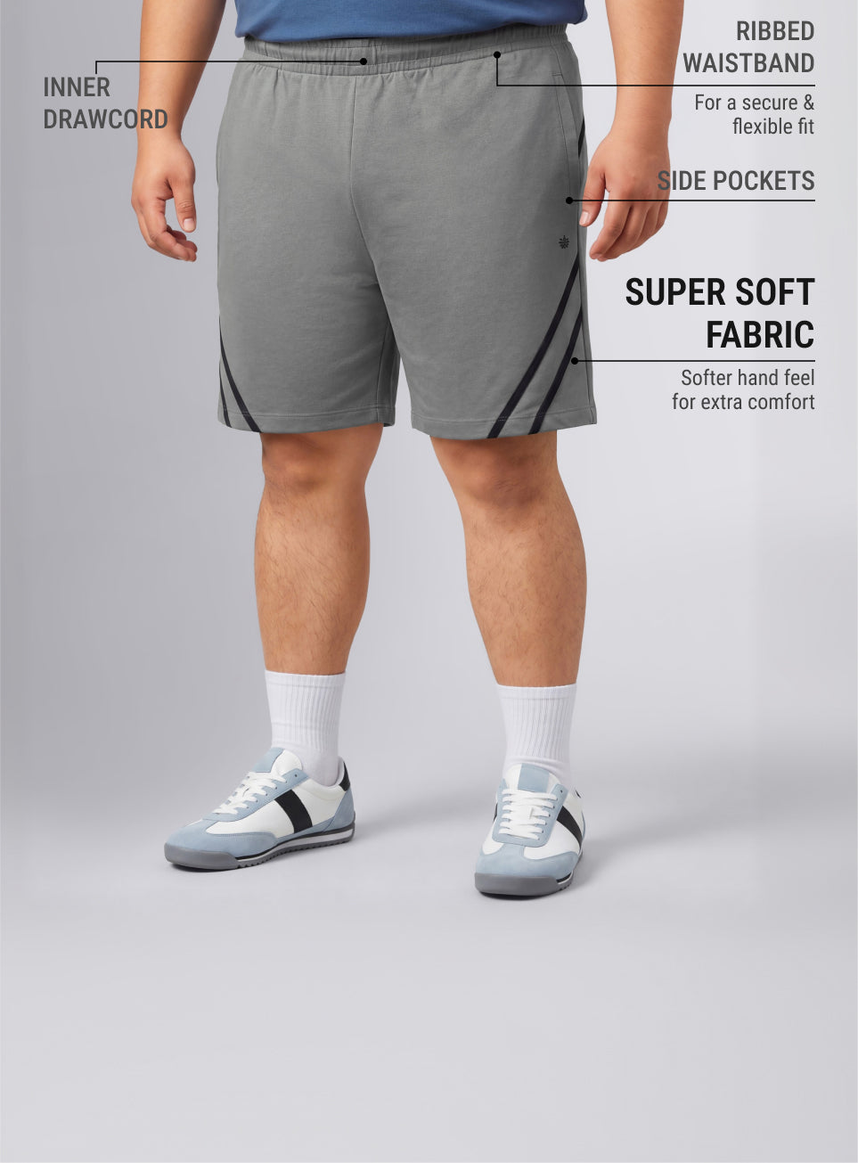 Men's Grey Contrast Panel Plus Size Shorts
