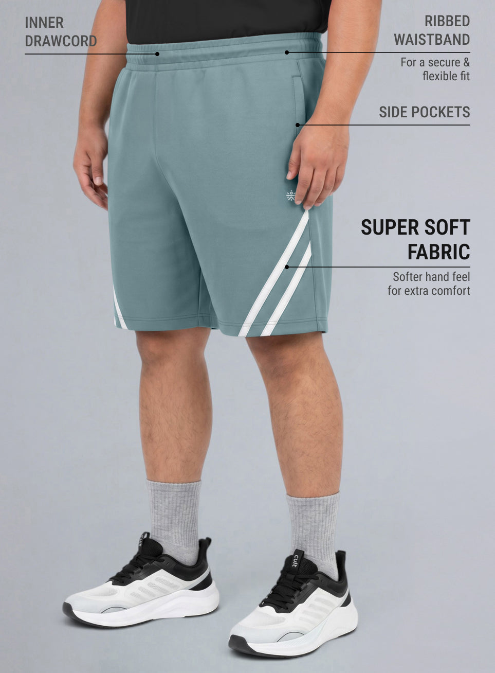 Men's Blue Contrast Panel Plus Size Shorts