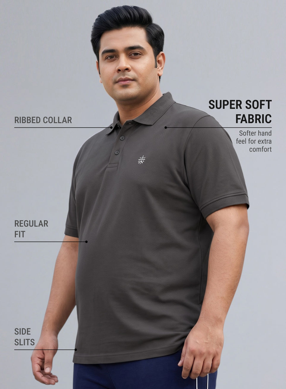 Men's Dark Grey All Day Play Plus Size Polo T-shirt