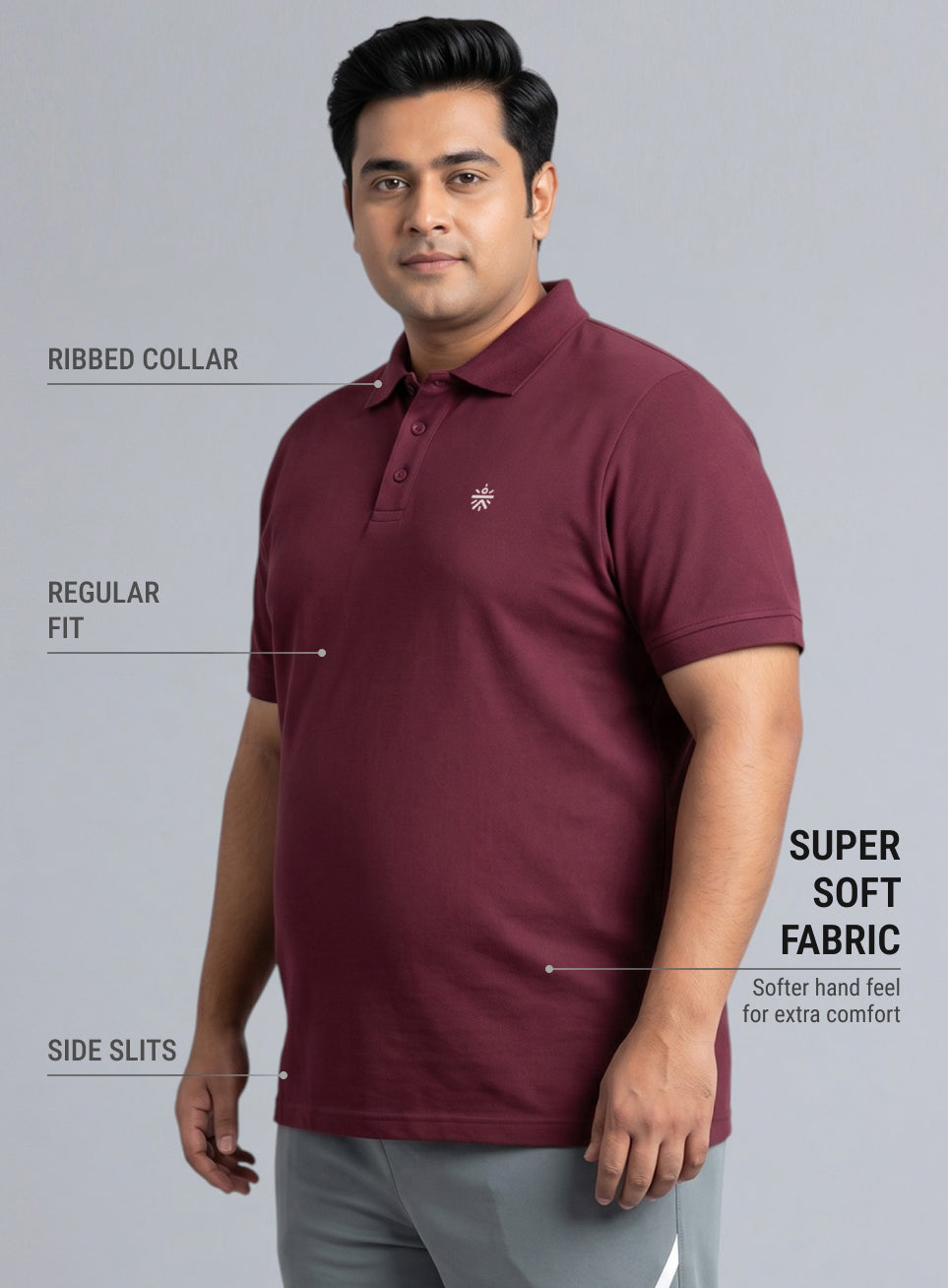 Men's Wine All Day Play Plus Size Polo T-shirt