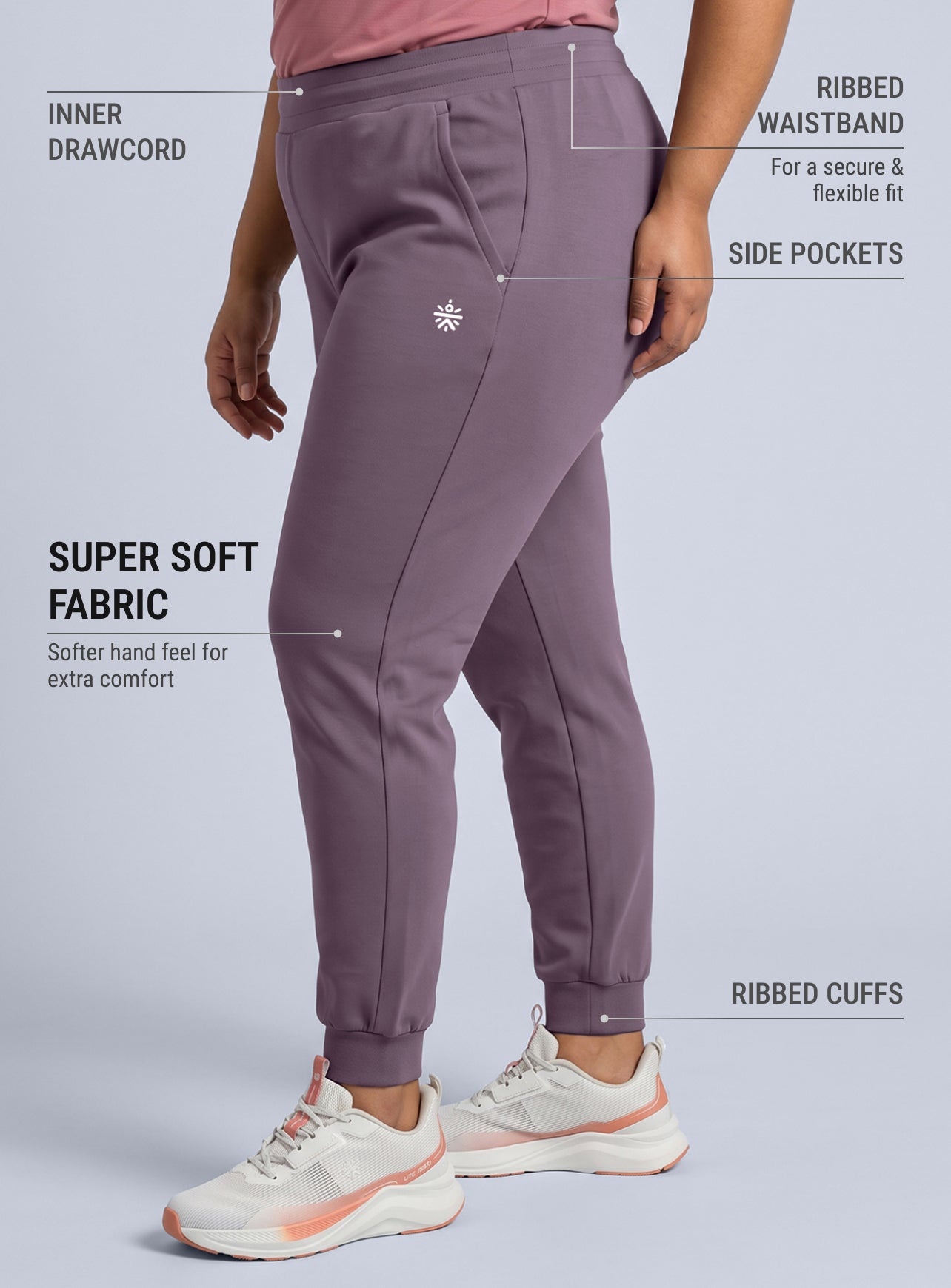 Women's Pink Cotton Plus Size Everyday Joggers