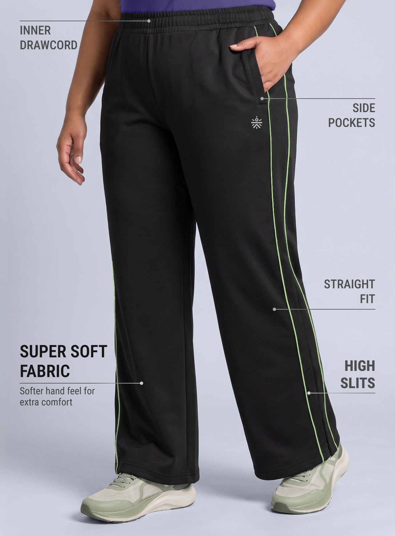 Women's Black Plus Size Straight Trackpants