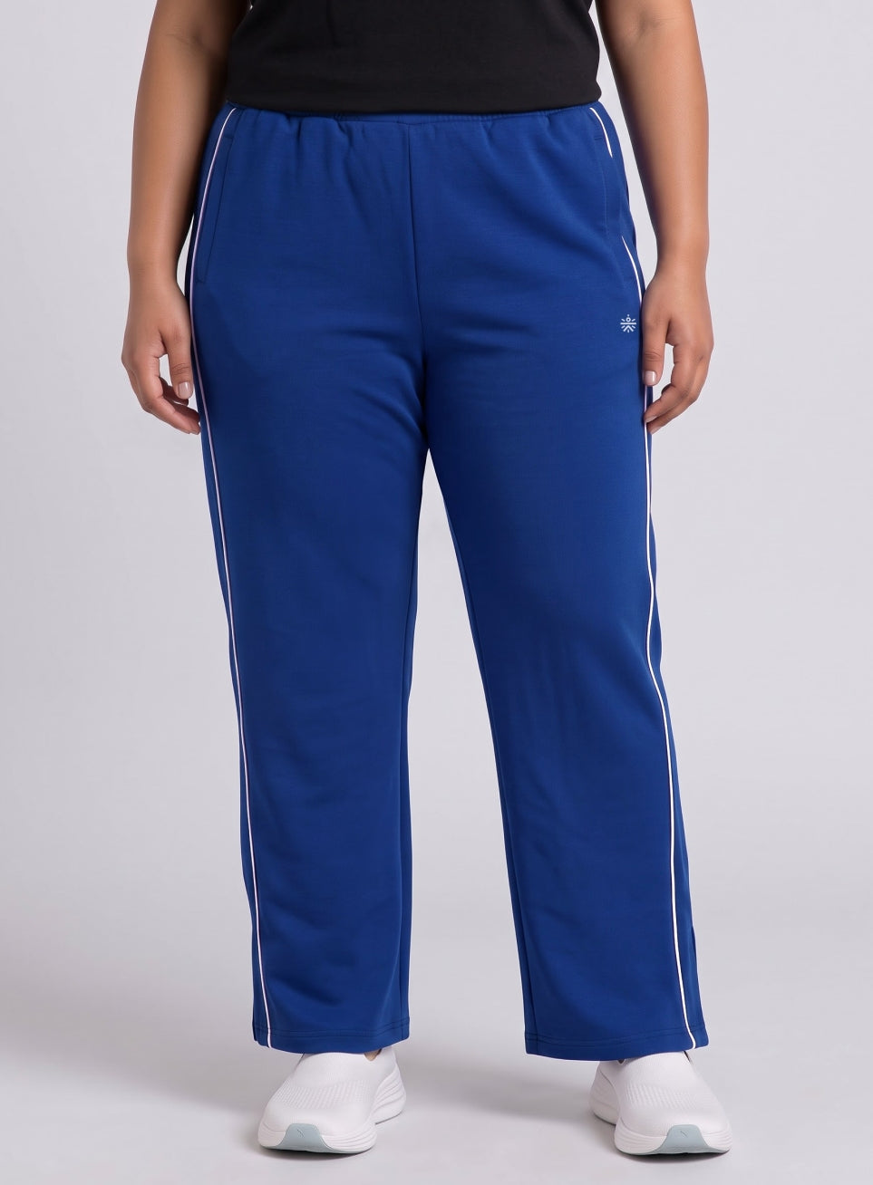 Women's Blue Plus Size Straight Trackpants