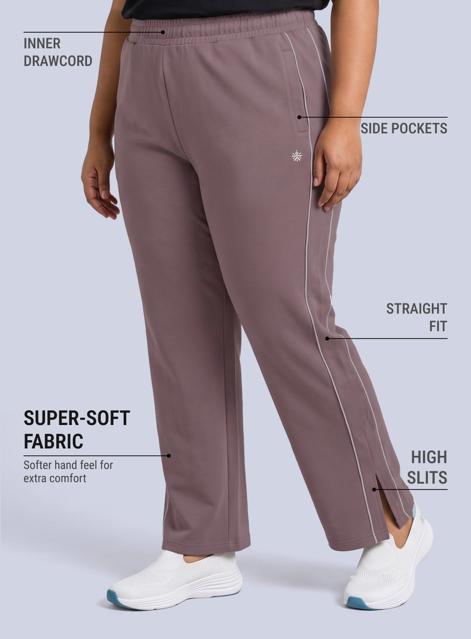 Women's Lavender Plus Size Straight Trackpants