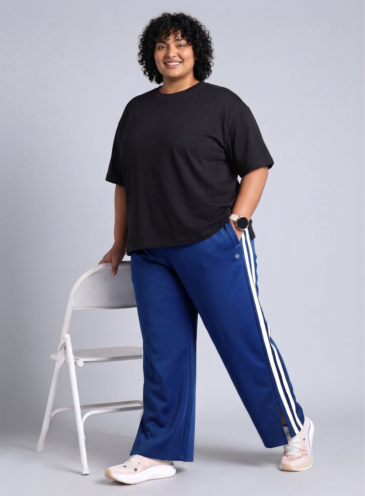 Women's Blue Plus Size Elevated Athleisure Trackpants