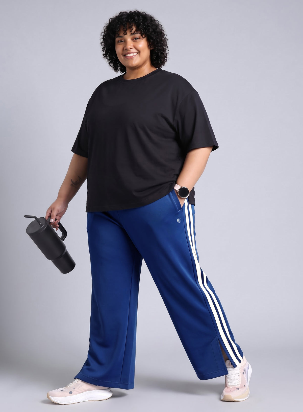 Women's Blue Plus Size Elevated Athleisure Trackpants
