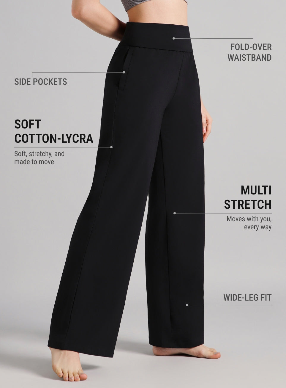 Women's Black Flow Form Yoga Wde Leg Pants