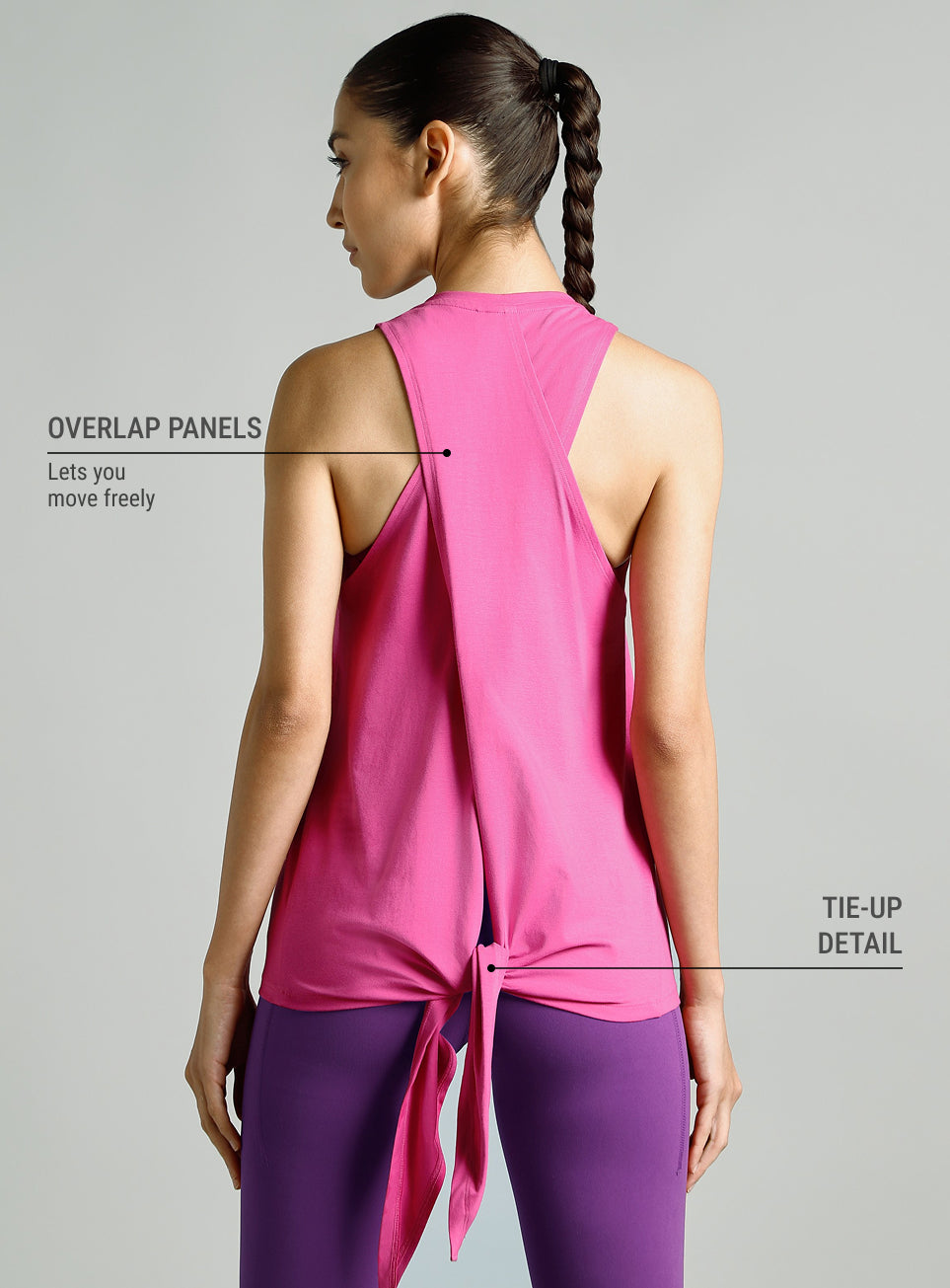 Women's Pink Back Tie- up Flow Yoga Tank