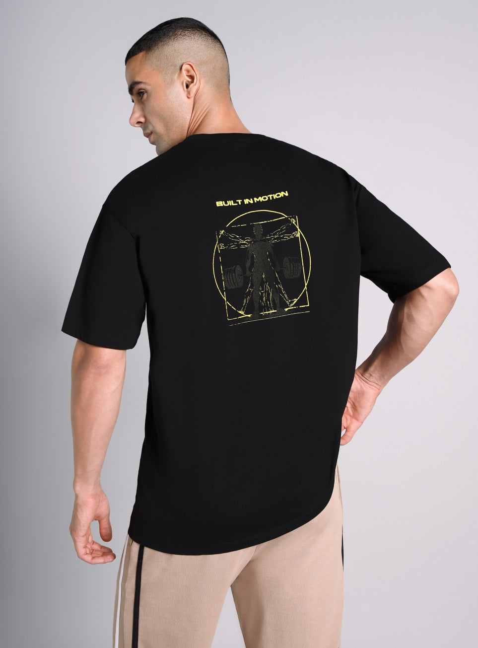 Men's Black Built-In Motion Graphic Oversized T-shirt