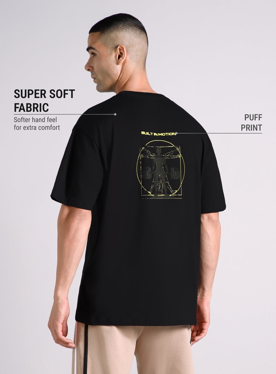 Men's Black Built-In Motion Graphic Oversized T-shirt