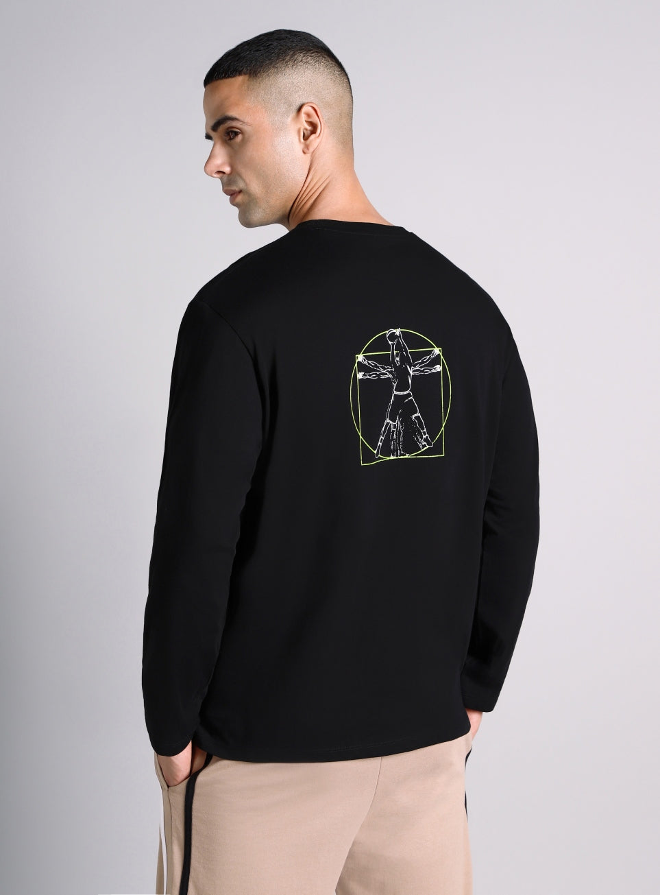 Men's Black V-Man Relaxed Fit Full Sleeve T-shirt
