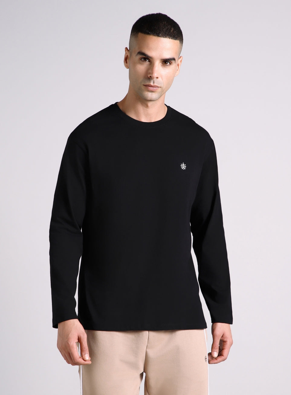 Men's Black V-Man Relaxed Fit Full Sleeve T-shirt