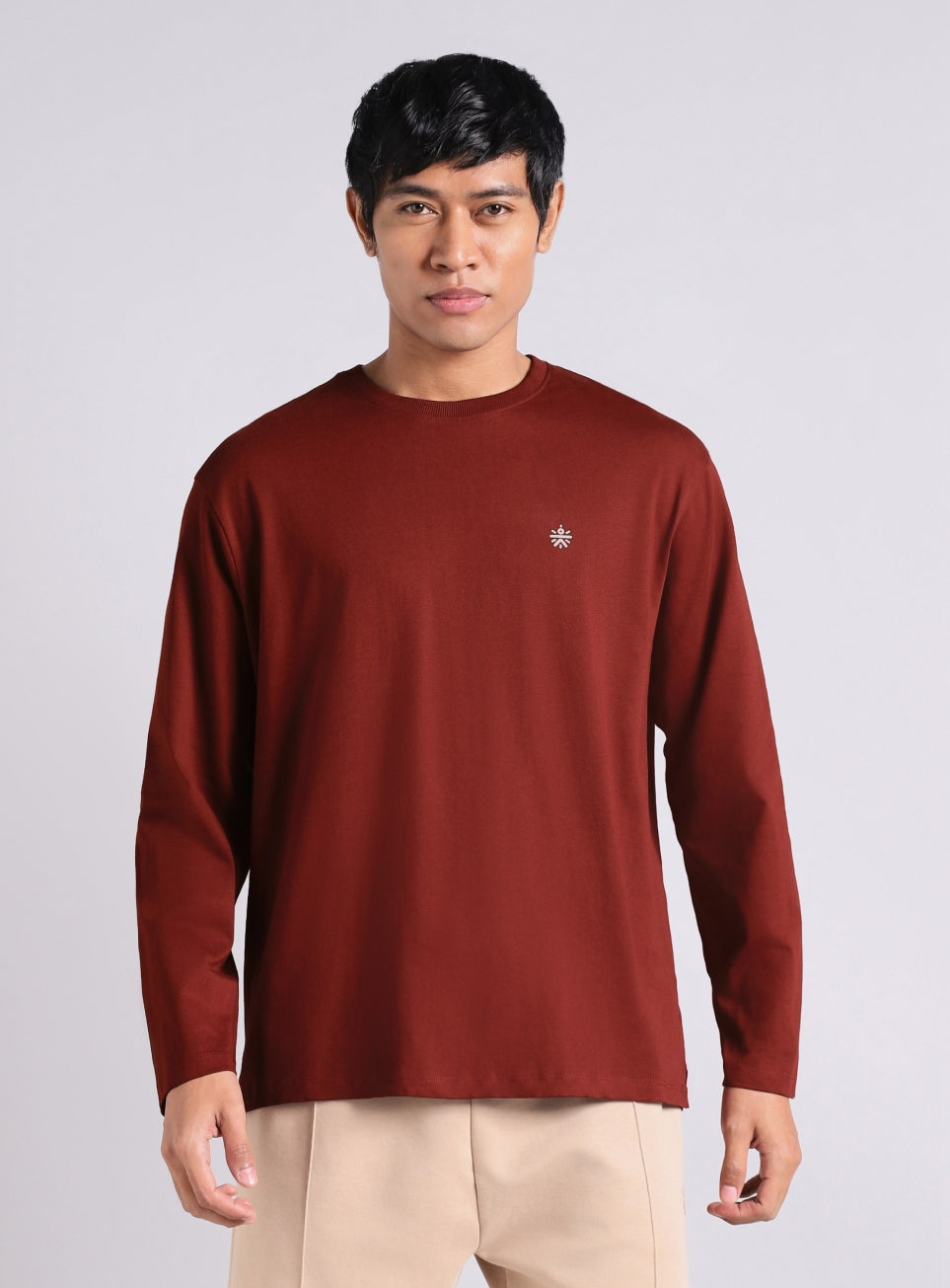 Men's Maroon V-man Relaxed Fit Full Sleeve T-shirt