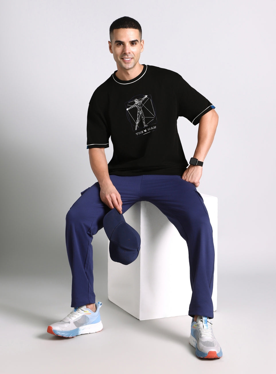 Men's Black V-Man Relaxed Fit Graphic T-shirt