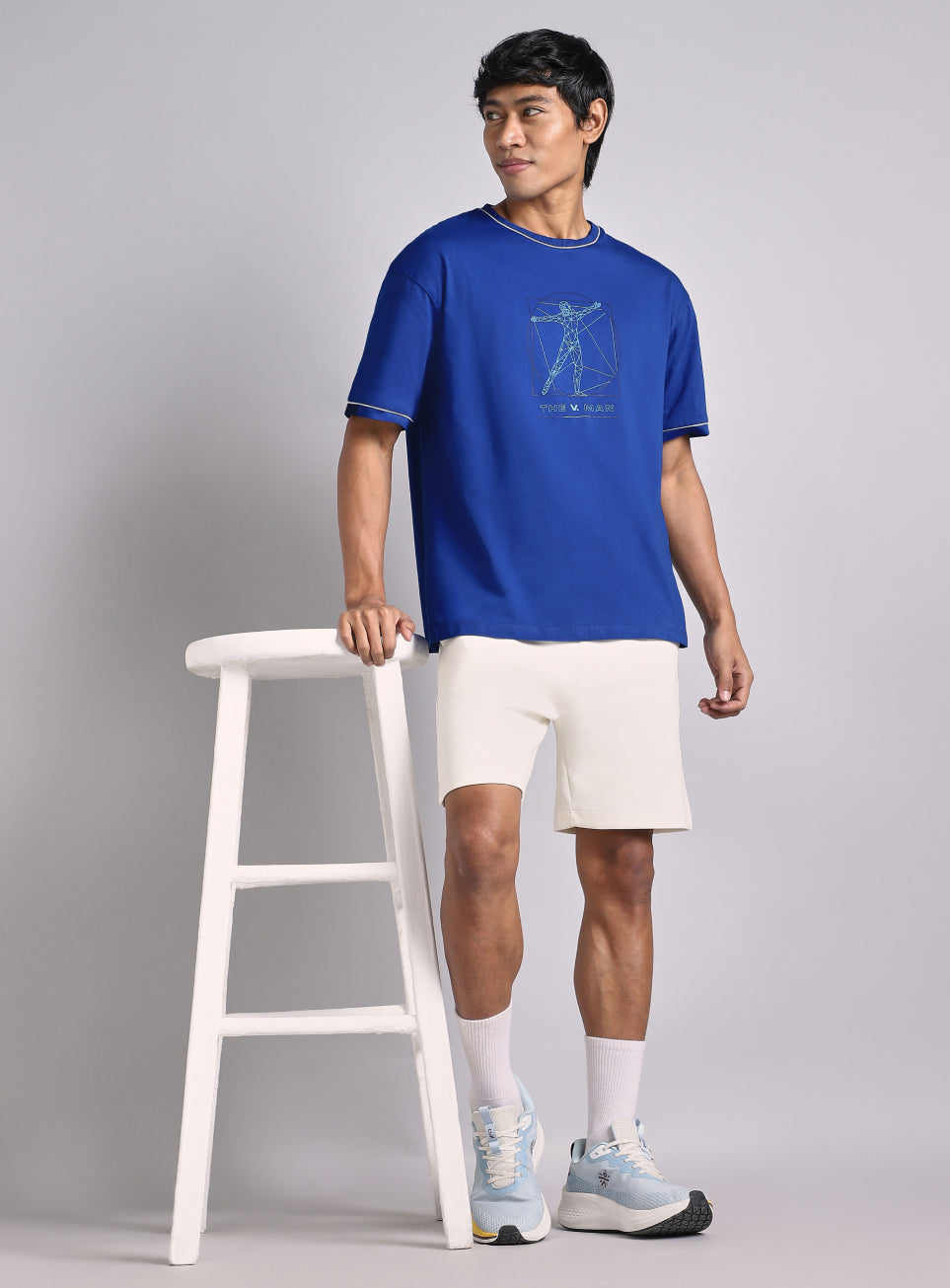 Men's Blue V-Man Relaxed Fit Graphic T-Shirt