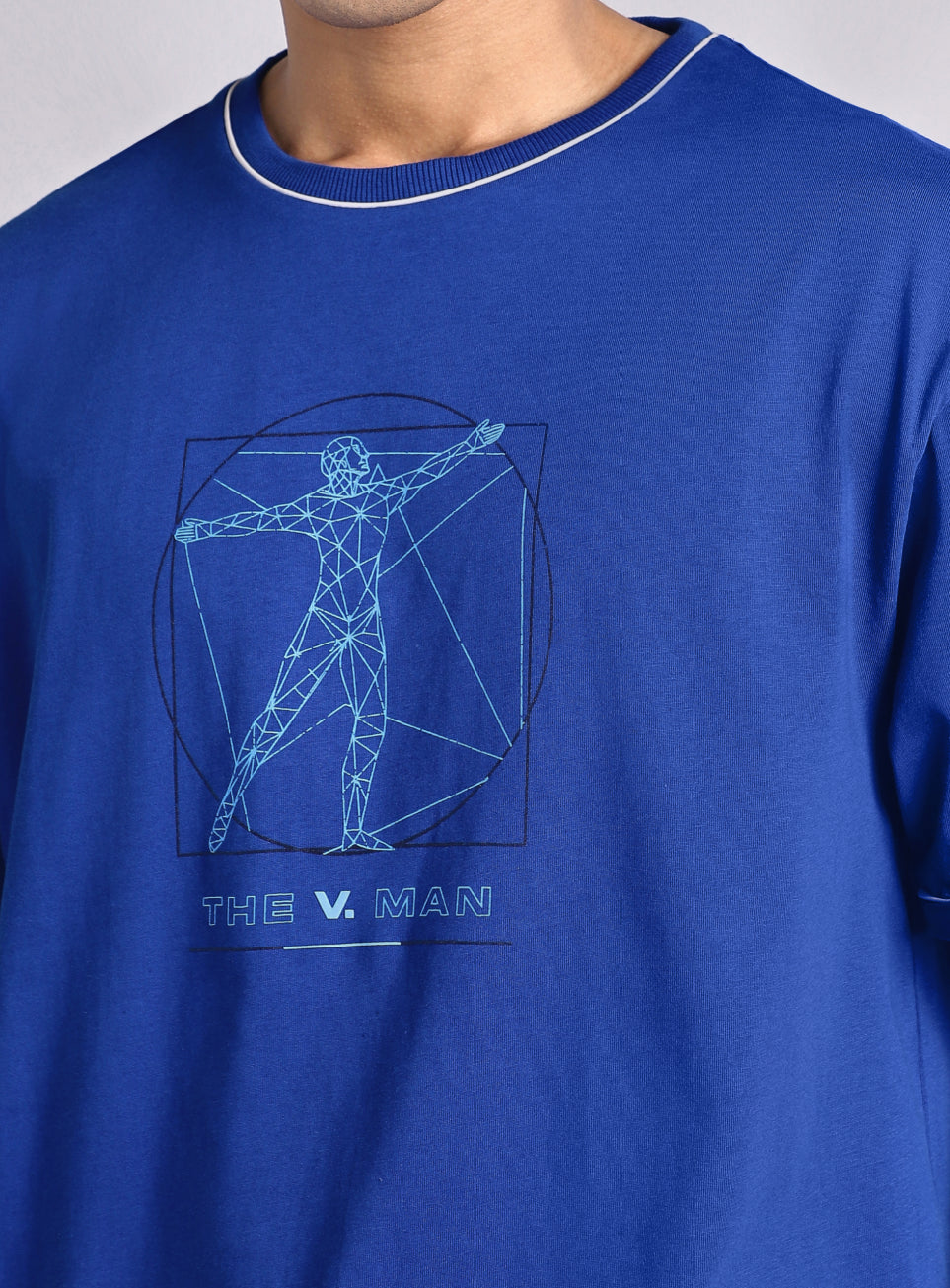 Men's Blue V-Man Relaxed Fit Graphic T-Shirt