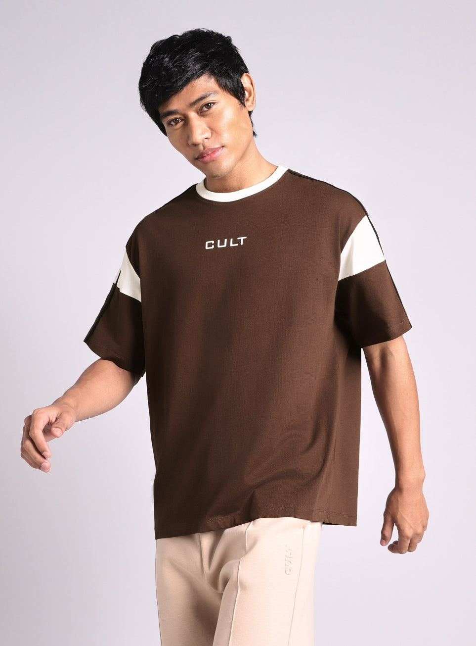 Men's Brown Colorblock Panel T-shirt
