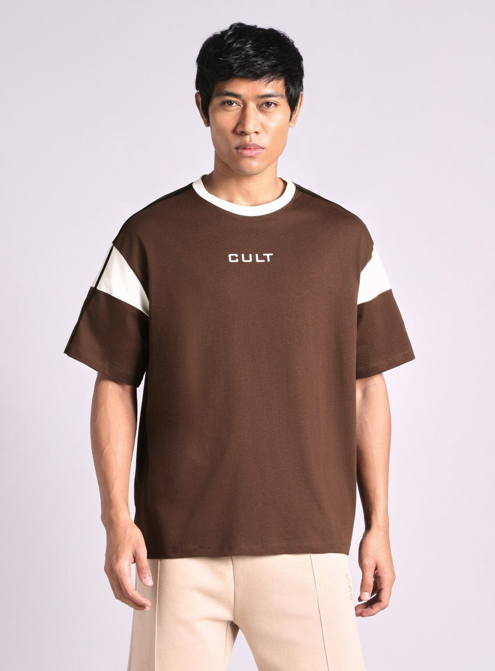 Men's Brown Colorblock Panel T-shirt